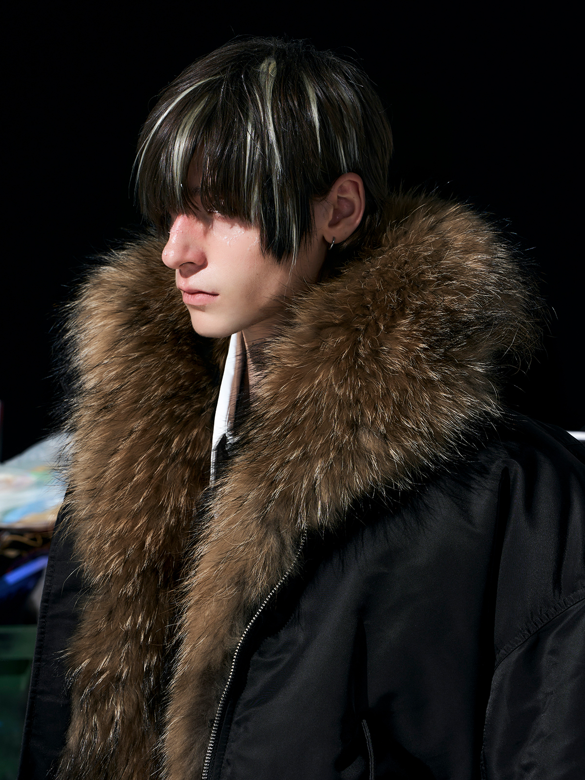 Luxe Detachable Fur Collar Down Bomber-Black