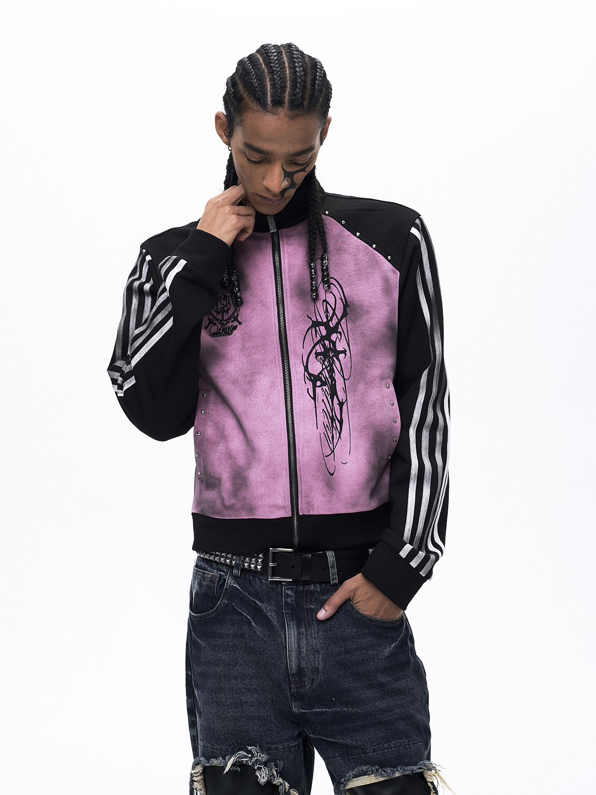 DIRT SPRAY DISTRESSED MOCK NECK ZIP-UP-DIRTY PINK