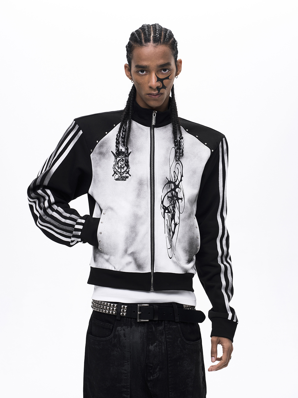 DIRT SPRAY DISTRESSED MOCK NECK ZIP-UP-DIRTY WHITE