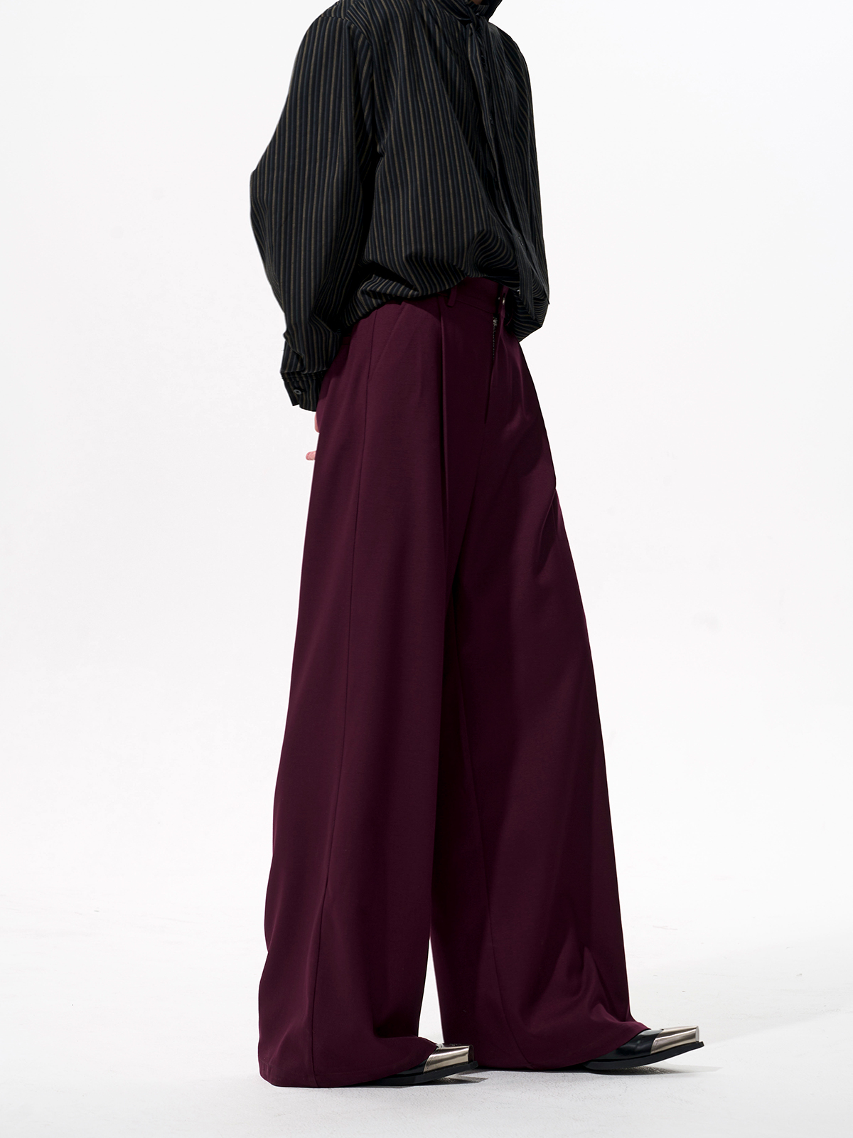 DETACHABLE LEATHER COLLAR SCULPTED SUIT SET-BURGUNDY