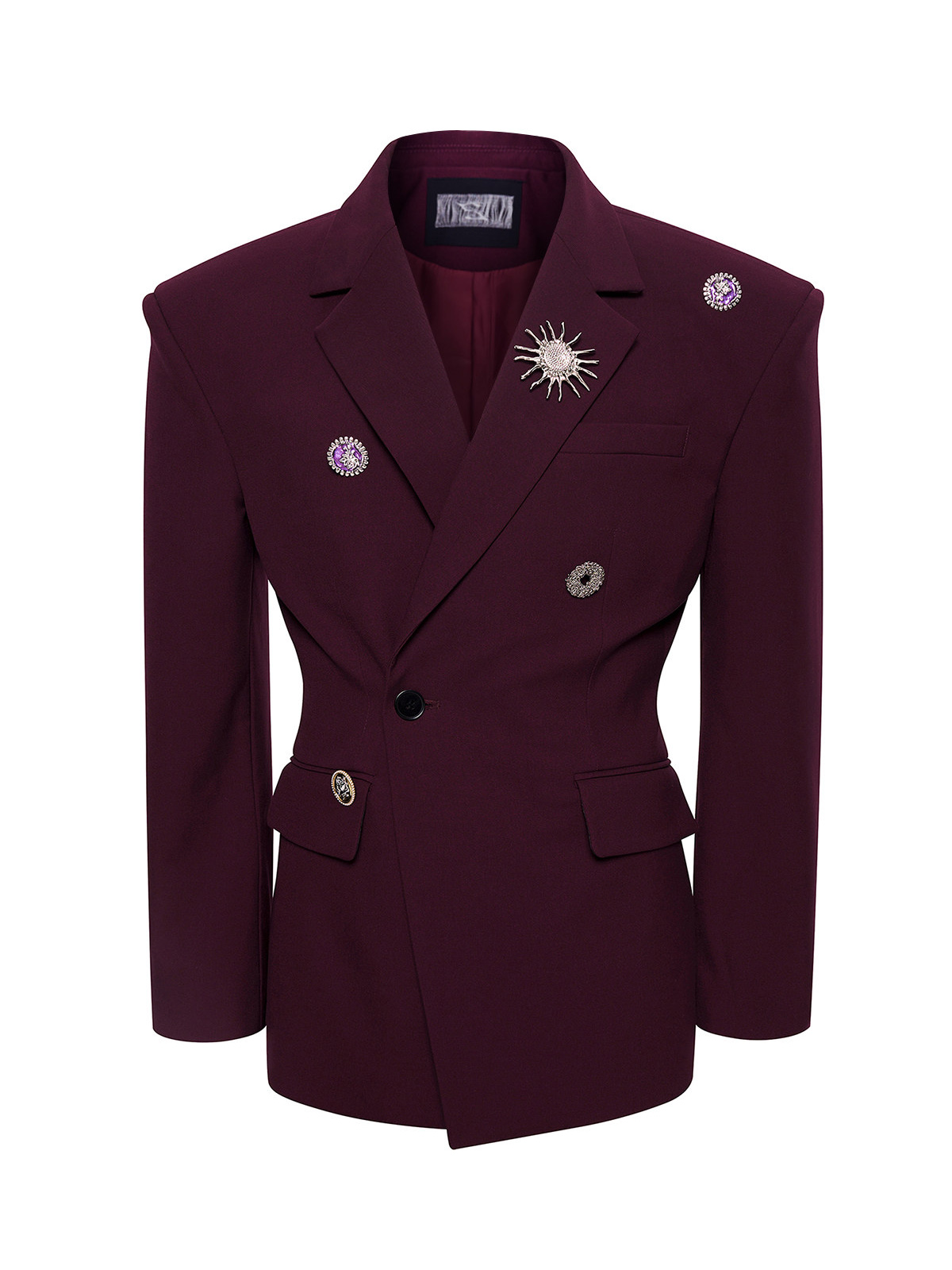 SCULPTED BROOCH-EMBELLISHED SUIT SET-BURGUNDY