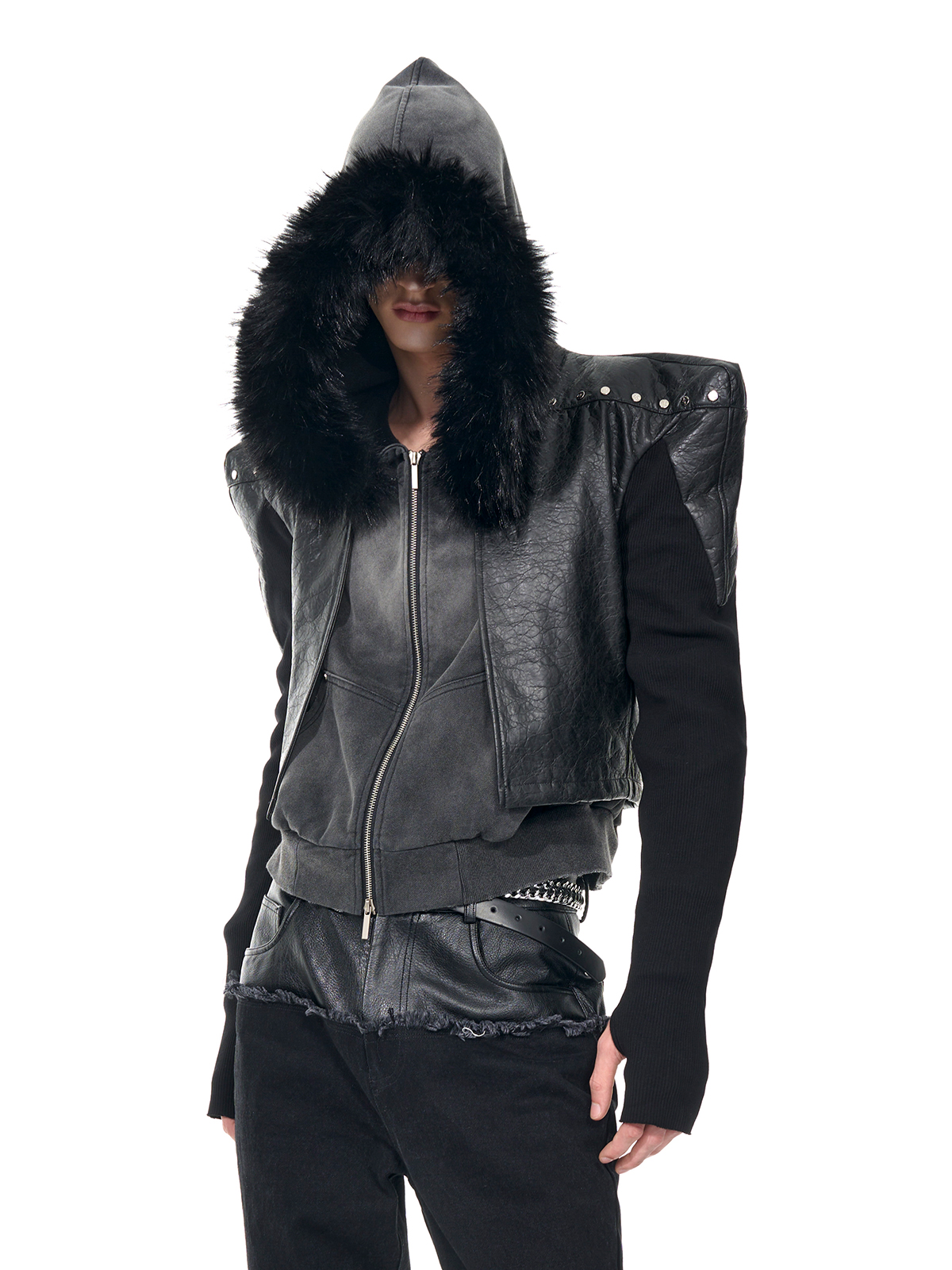 STUDDED POWER-SHOULDER HYBRID JACKET-START EXCEED END