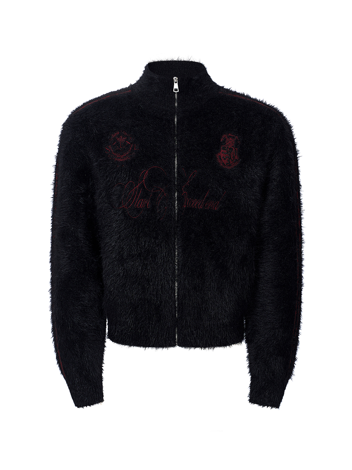 FUZZY CREST ZIP KNIT-BLACK