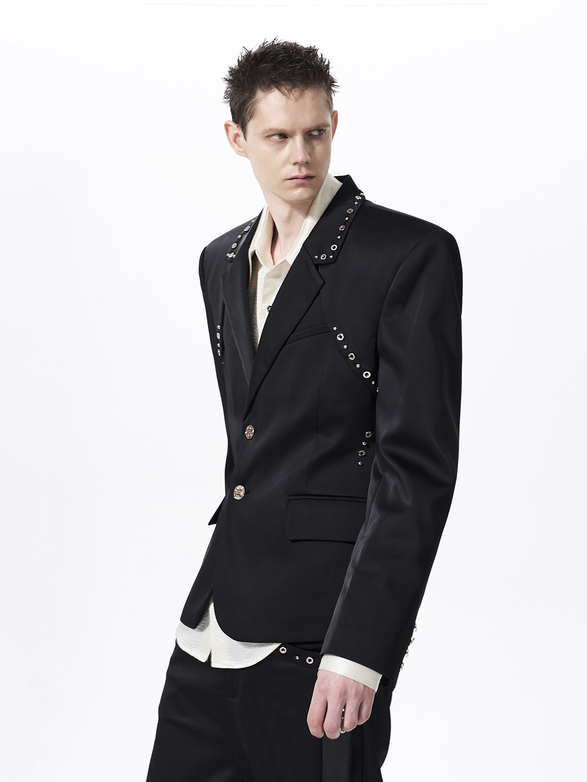 DECONSTRUCTED CINCHED WAIST SUIT SET-BLACK