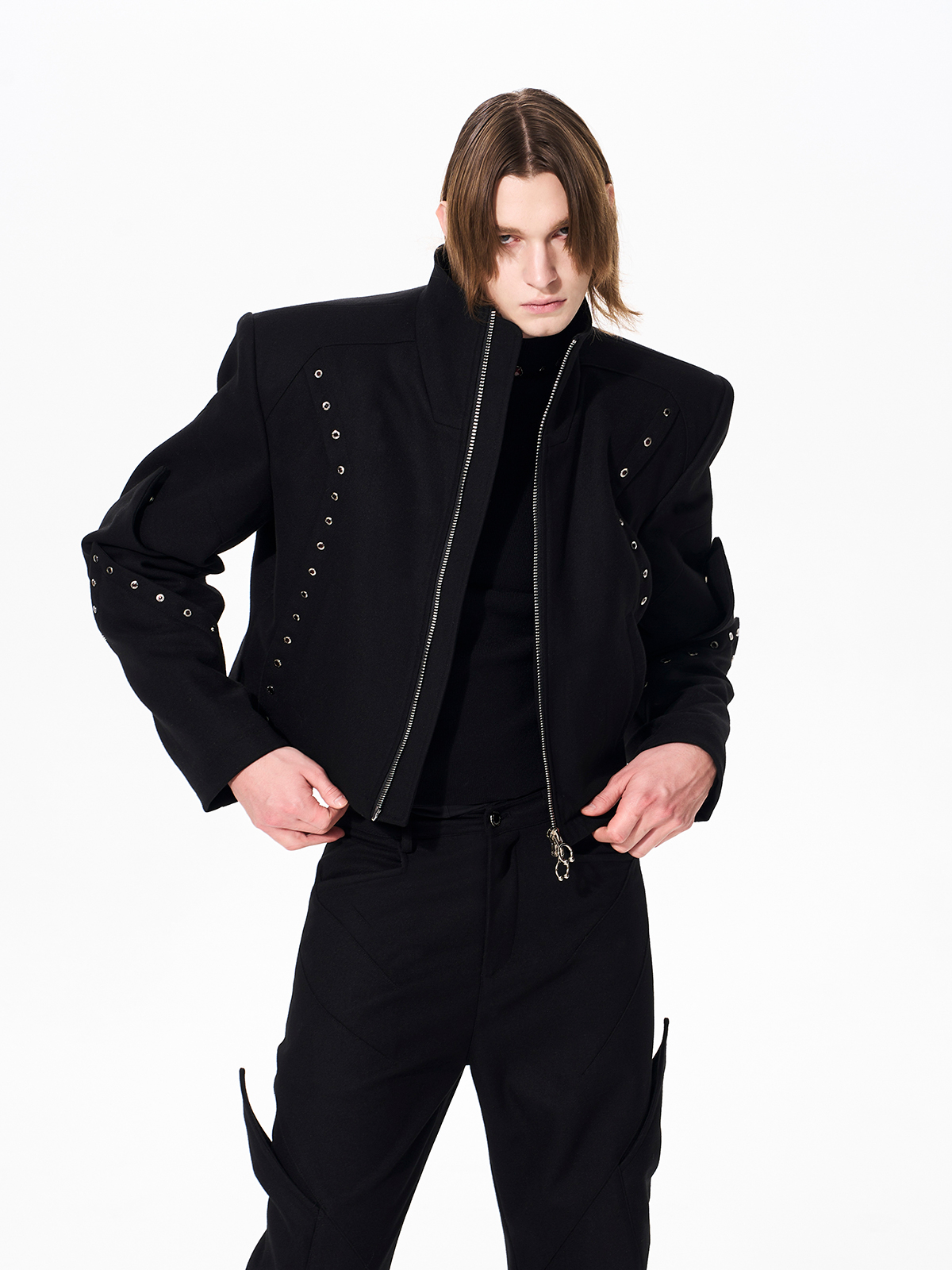 RIVET STRUCTURED CROPPED JACKET & FLARED PANTS SET