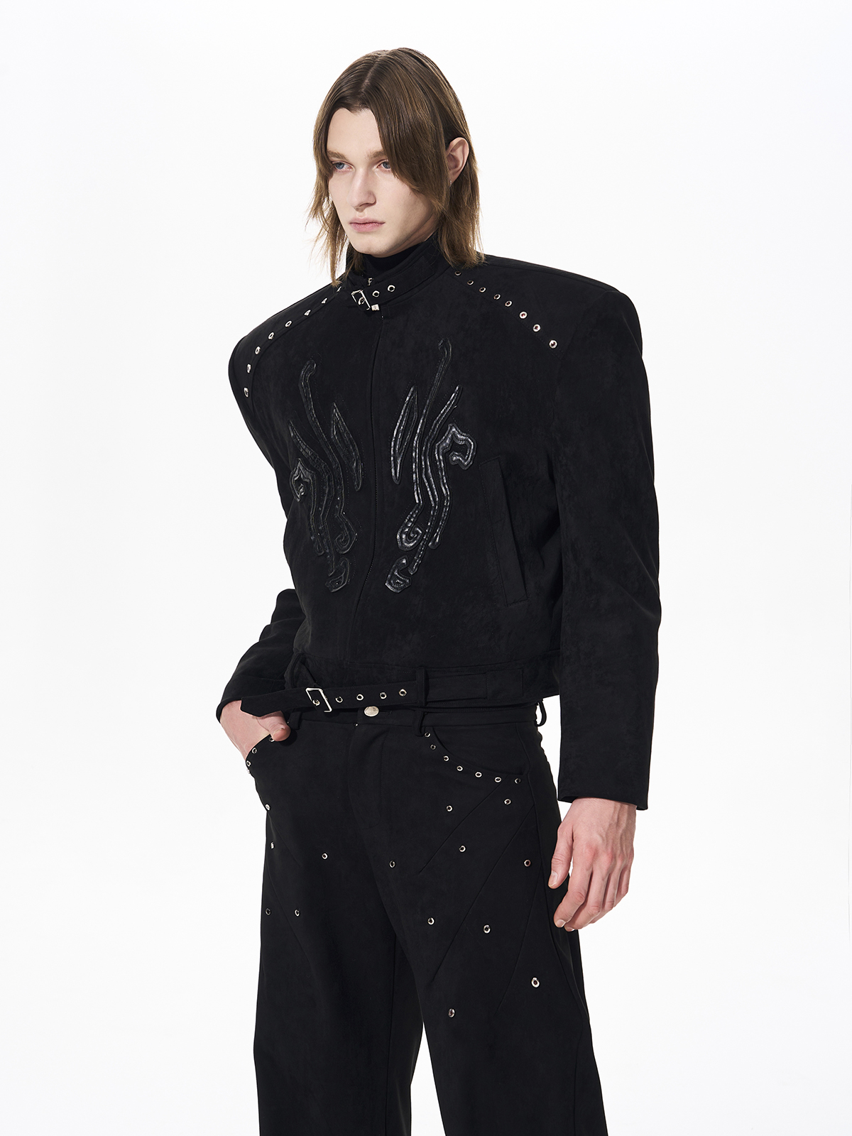 STUDDED SUEDE CROPPED SET