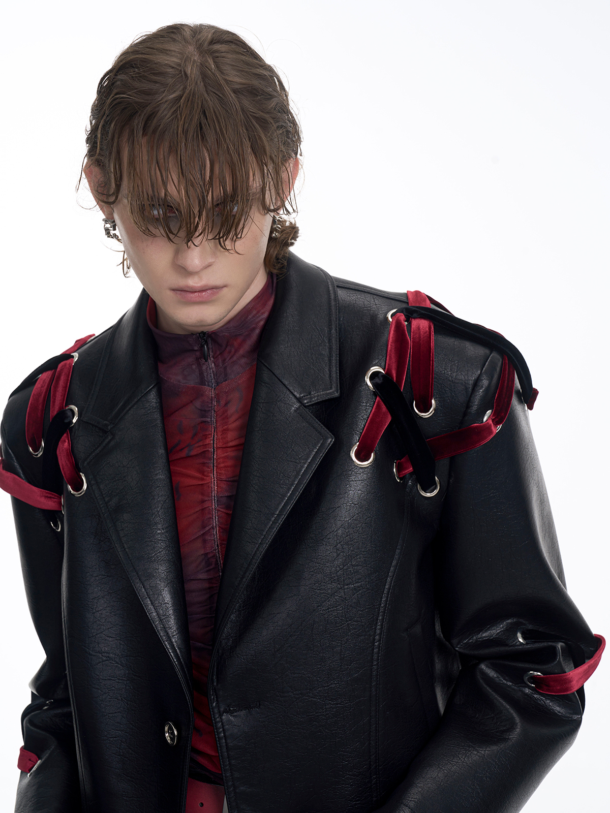 VELVET-LACED LEATHER BLAZER-START EXCEED END