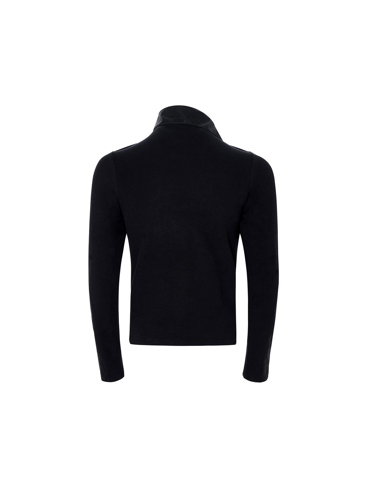 LEATHER PANEL BUTTON NECK FLEECE TOP
