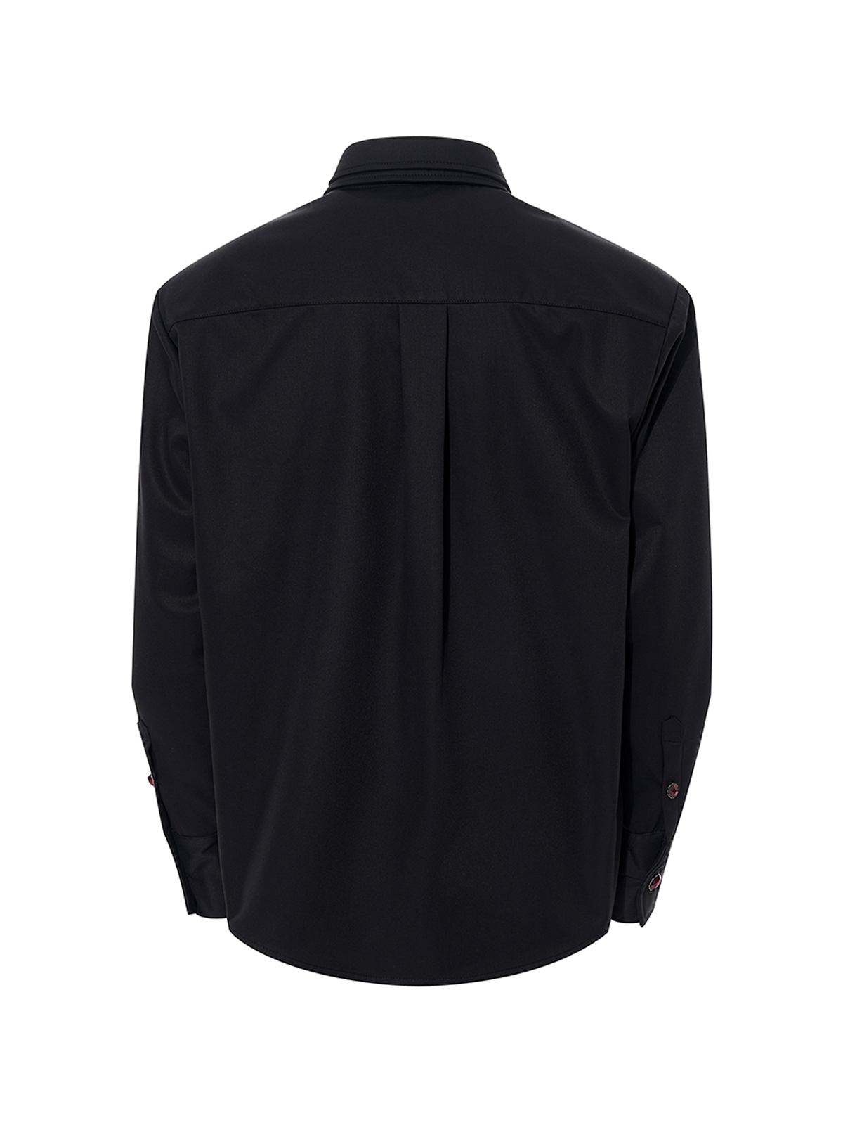 DOUBLE-COLLAR GEM-BUTTON STRUCTURED SHIRT-BLACK