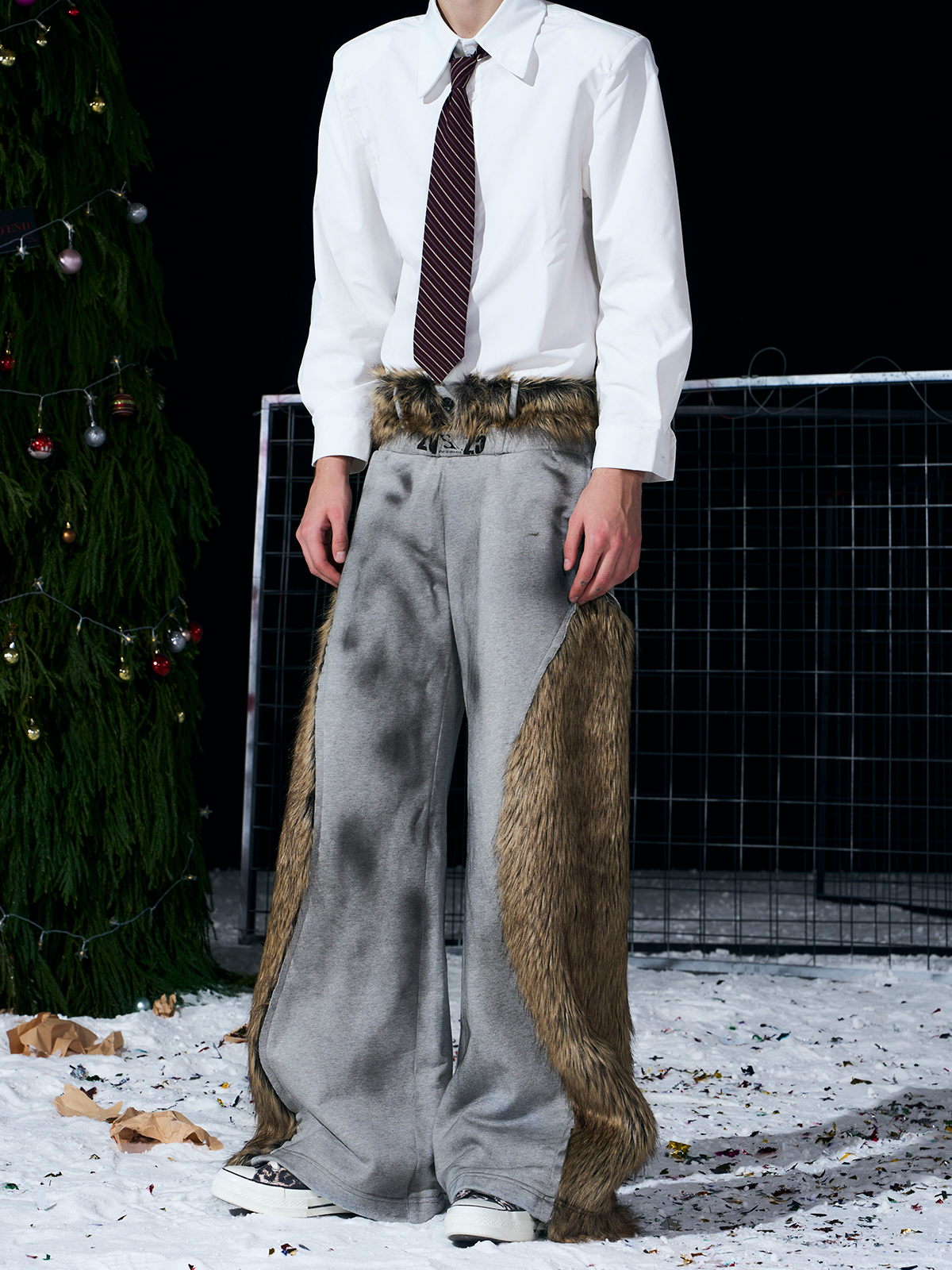 VINTAGE GREY REVERSIBLE FUR HOODIE & FUR PANEL PANTS SET