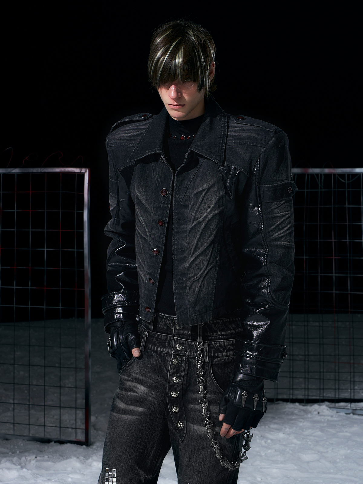 Leather-Panel Fleece-Lined Denim Jacket