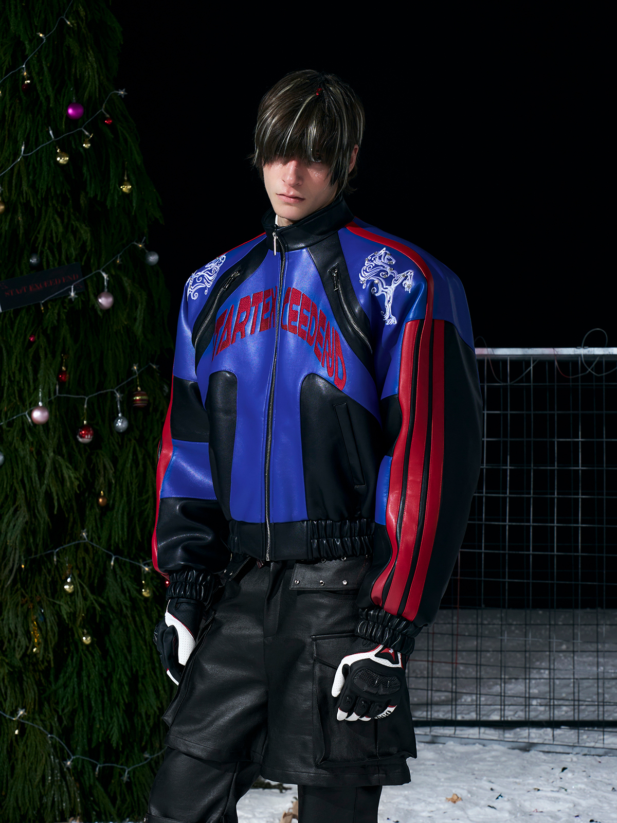 ROYAL BLUE & BLACK EMBROIDERED RACING JACKET