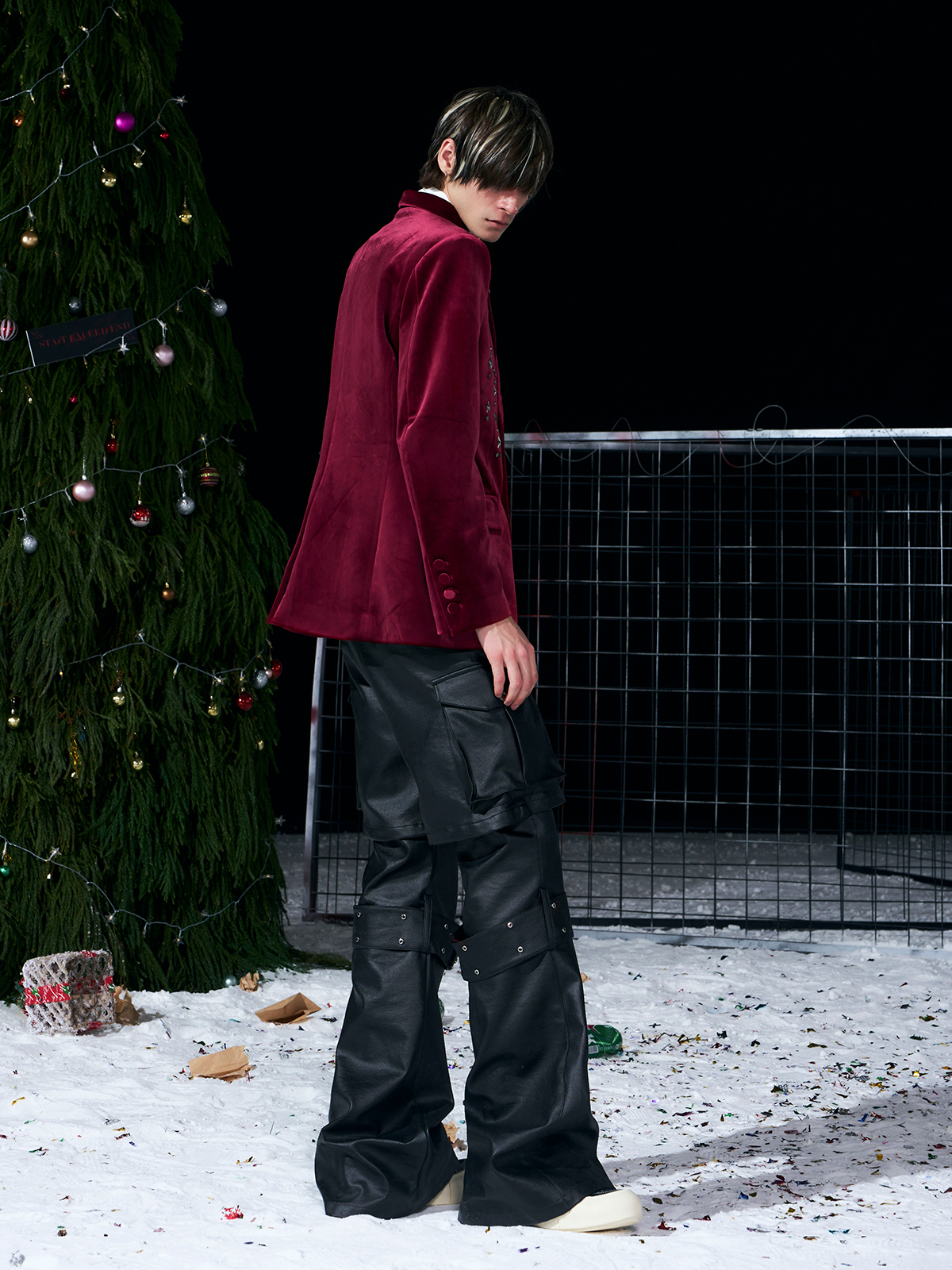 Galaxy Star-Studded Velvet Blazer-Burgundy