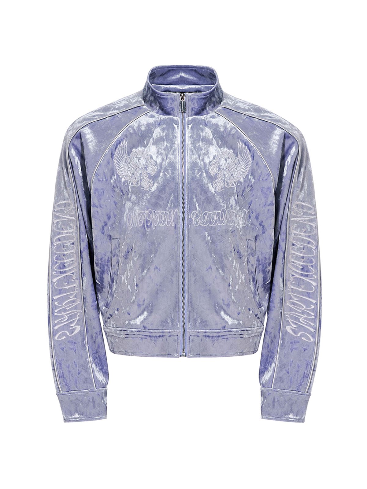CRUSHED VELVET EMBROIDERED TRACKSUIT SET-LAVENDER