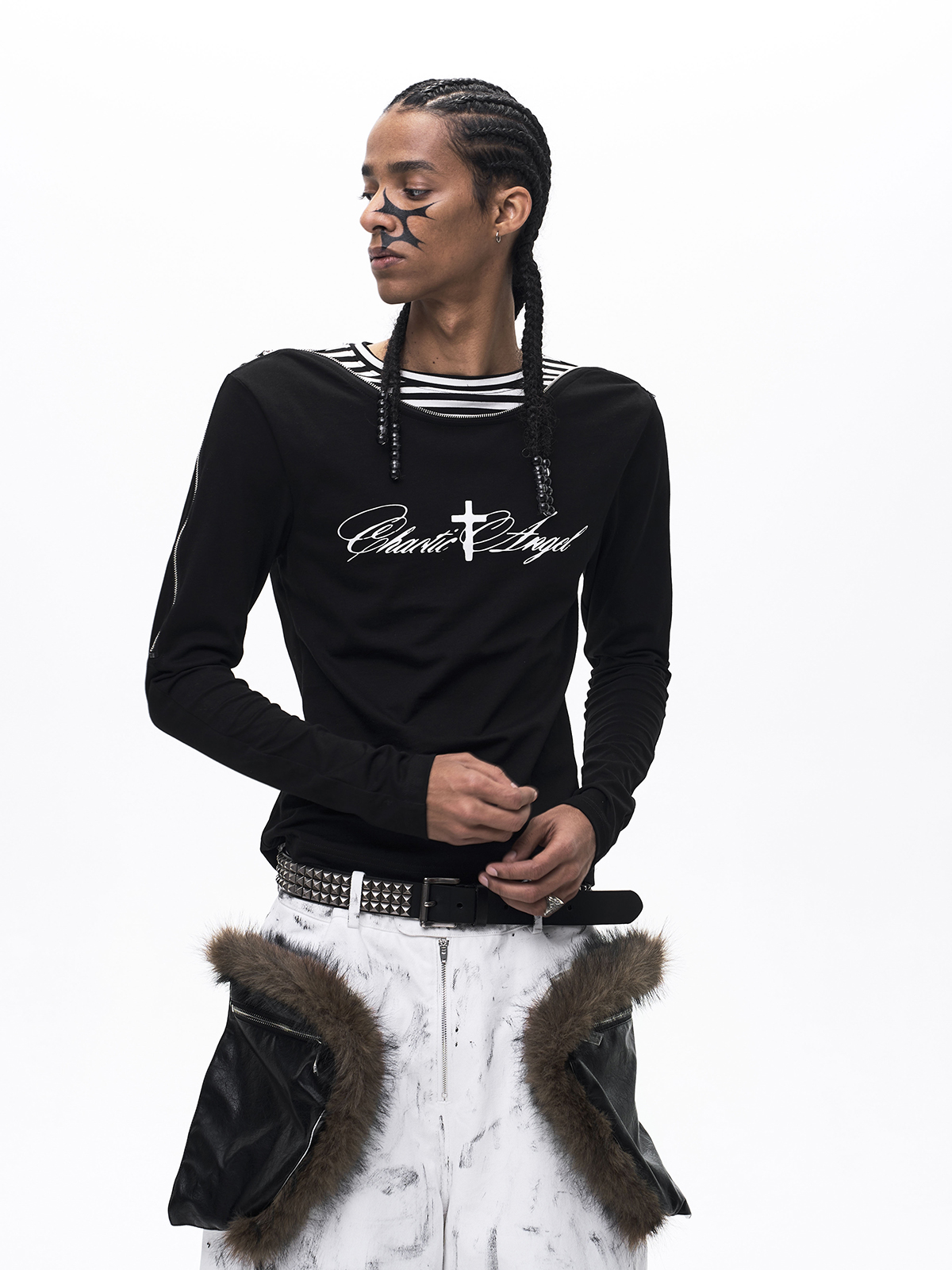 DECONSTRUCTED ZIP MOCK LAYER LONG SLEEVE-BLACK