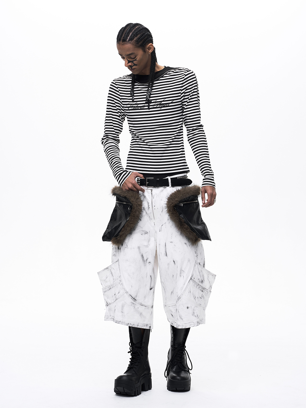 DECONSTRUCTED ZIP MOCK LAYER LONG SLEEVE-STRIPED