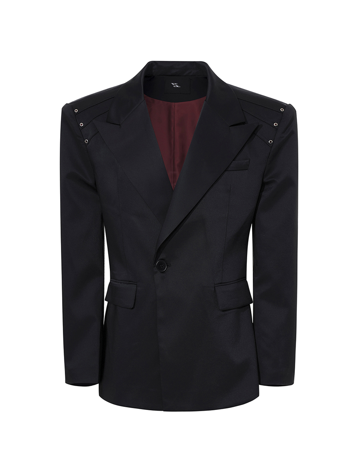 STRUCTURED CINCHED WAIST STUDDED SUIT SET-BLACK