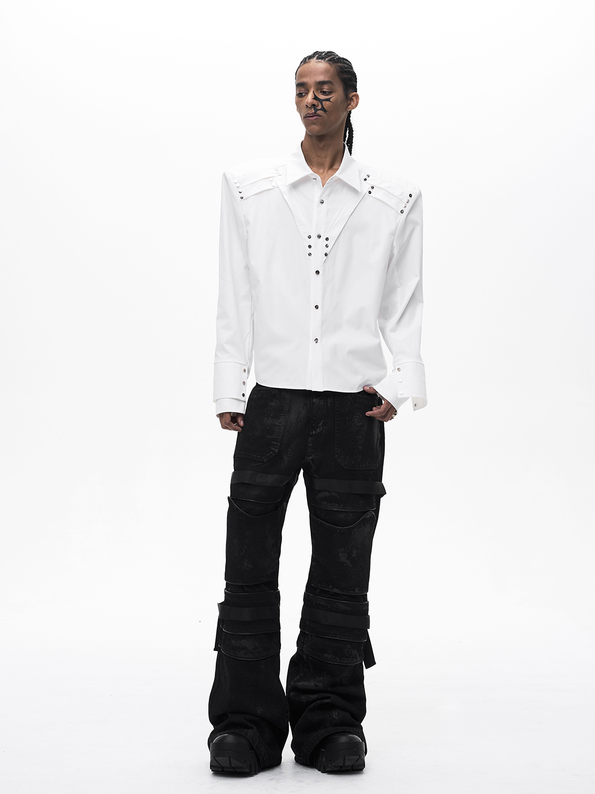 RIVET DOUBLE CUFF SHIRT-WHITE