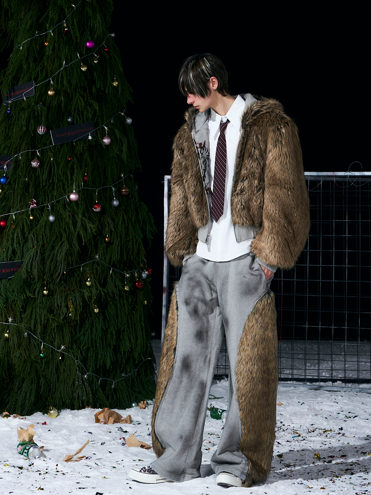VINTAGE GREY REVERSIBLE FUR HOODIE & FUR PANEL PANTS SET