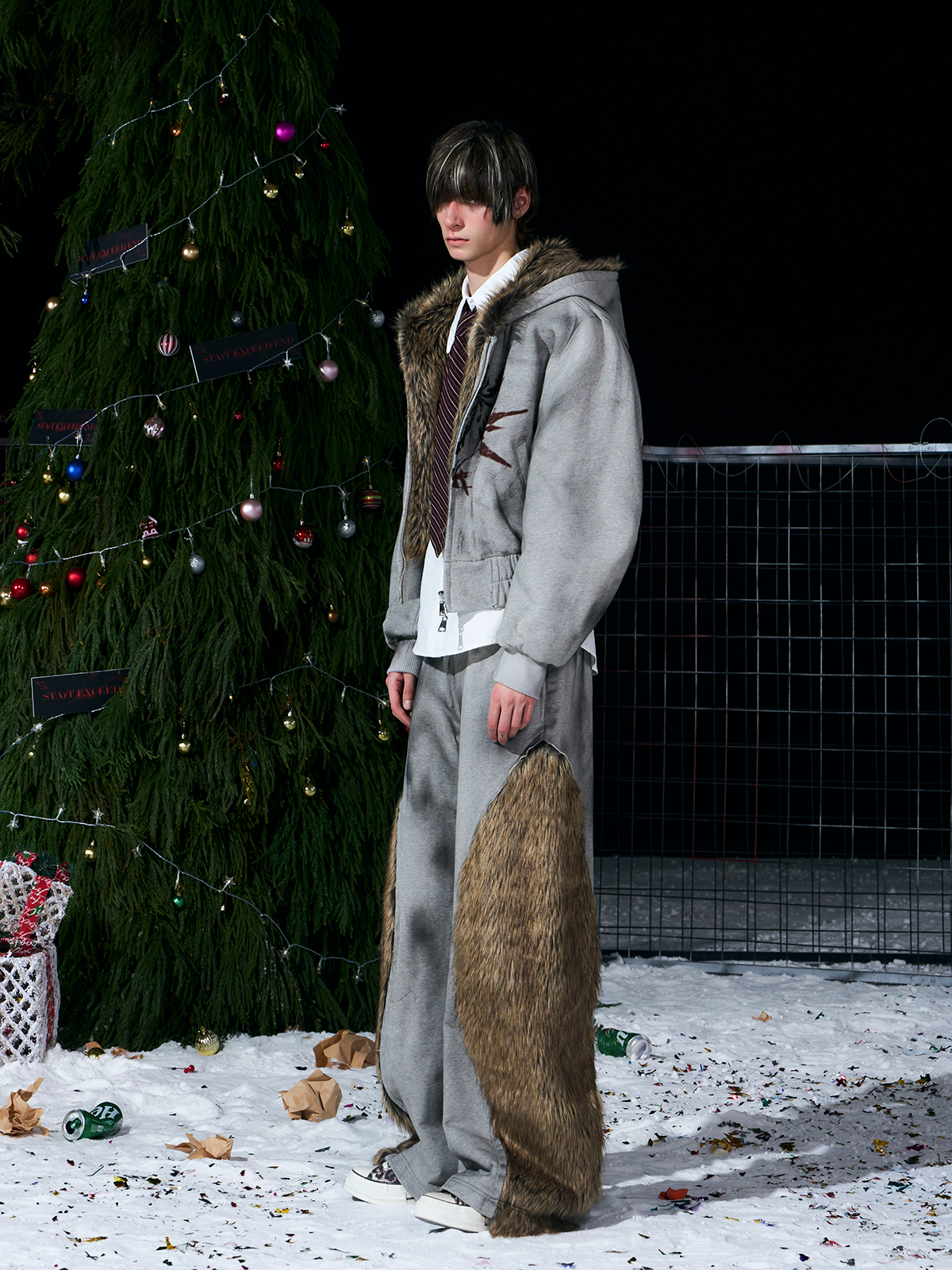VINTAGE GREY REVERSIBLE FUR HOODIE & FUR PANEL PANTS SET