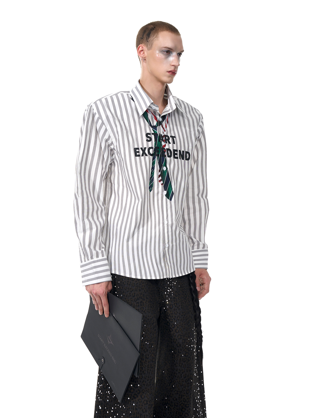TROMPE L'OEIL NECKTIE PINSTRIPE SHIRT-START EXCEED END