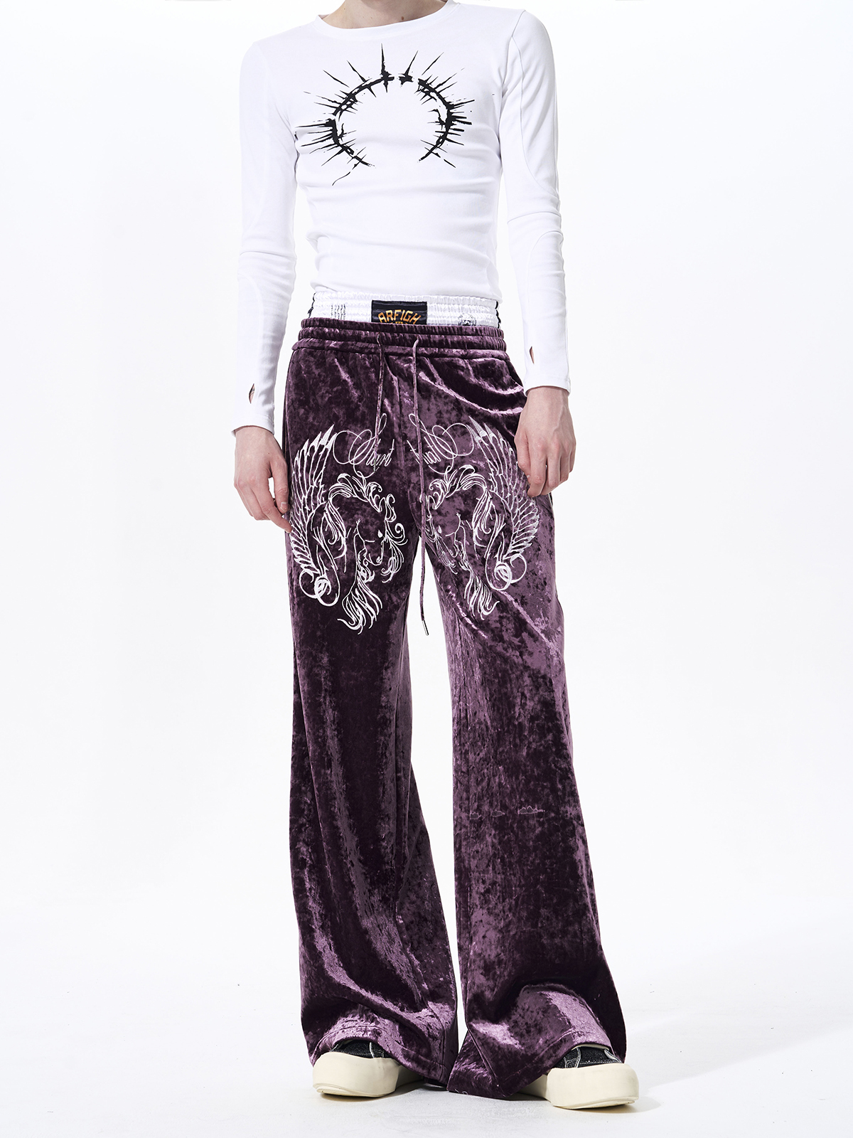 CRUSHED VELVET EMBROIDERED TRACKSUIT SET-PLUM PURPLE