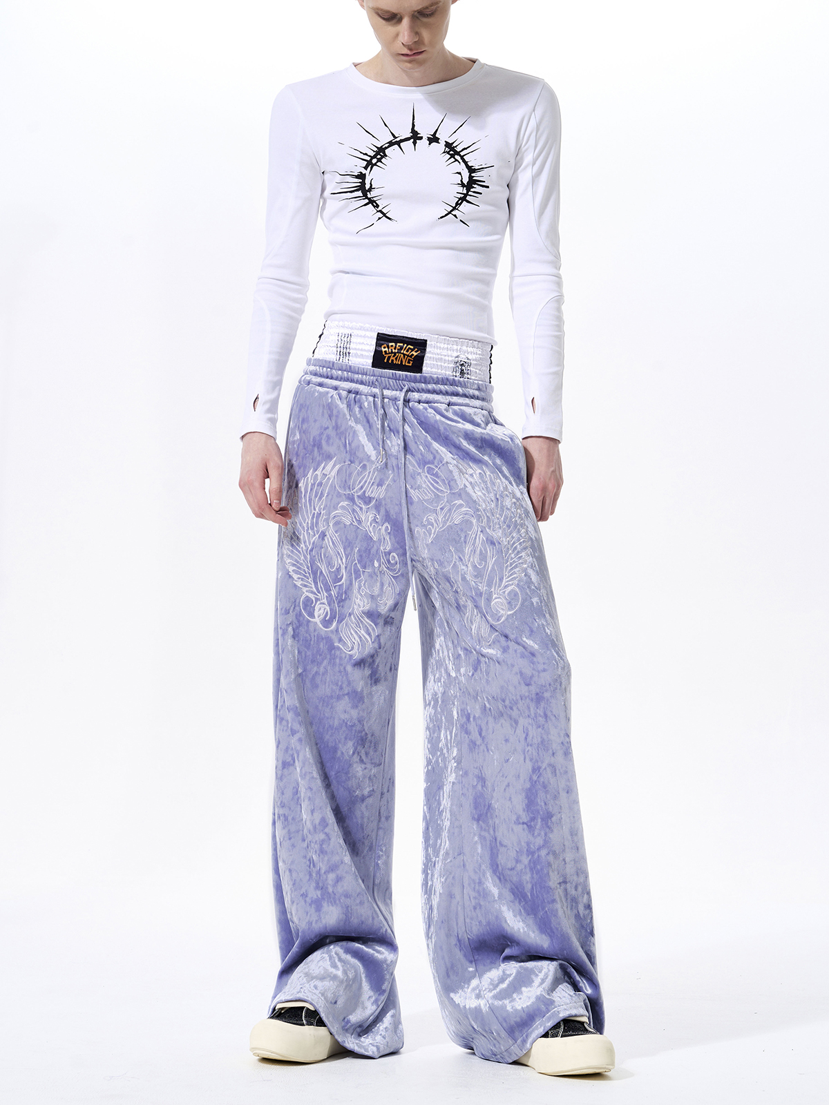 CRUSHED VELVET EMBROIDERED TRACKSUIT SET-LAVENDER