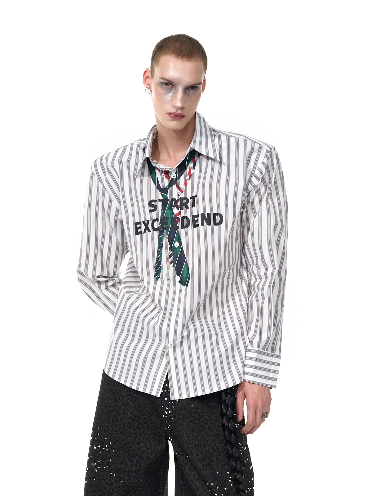 TROMPE L'OEIL NECKTIE PINSTRIPE SHIRT-START EXCEED END