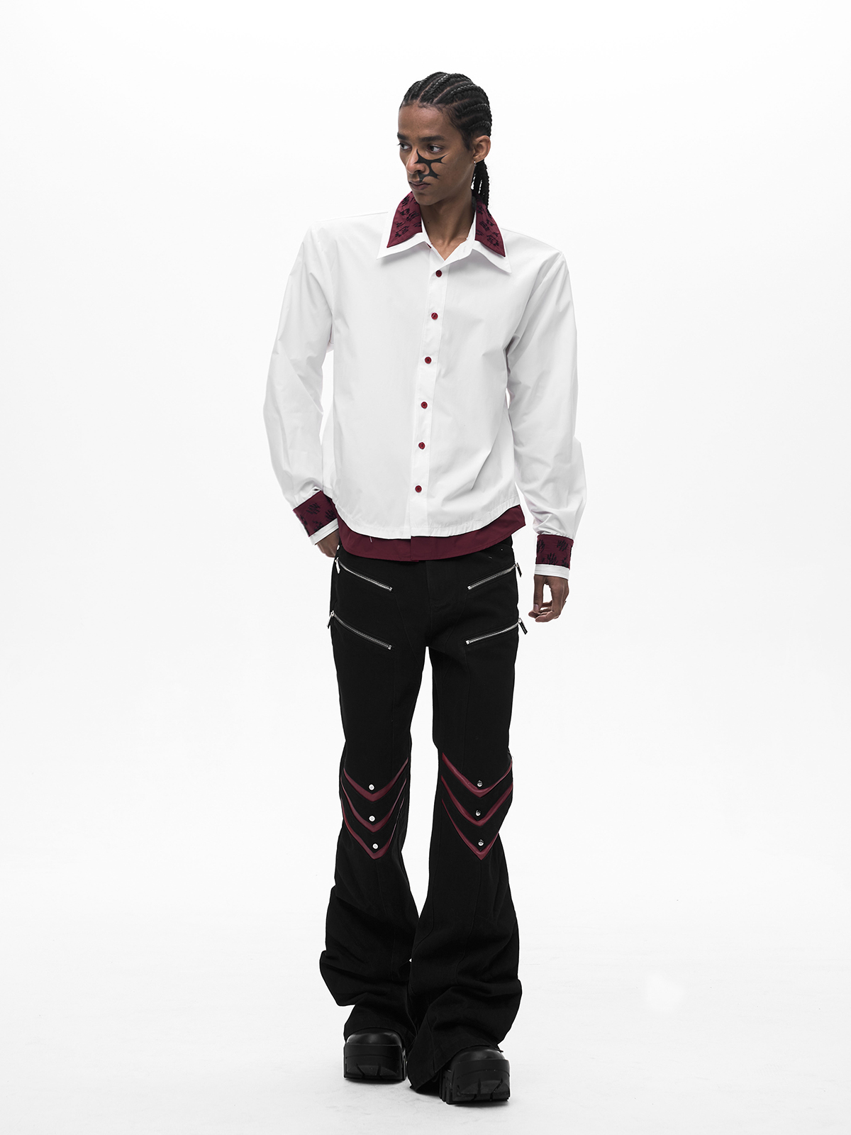 FAKE TWO-PIECE DOUBLE COLLAR SHIRT-WHITE