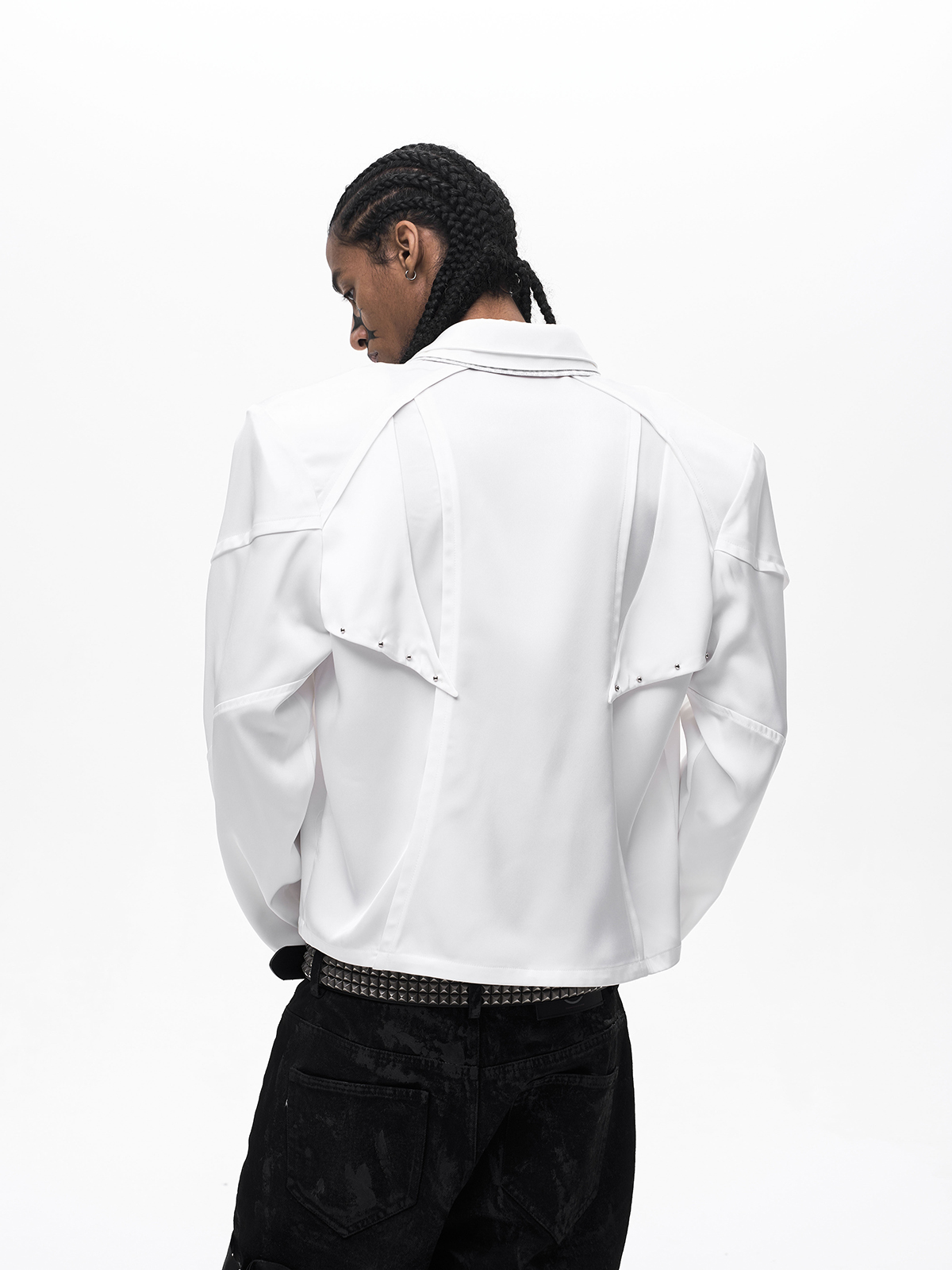 TRIPLE COLLAR DECONSTRUCTED LONG SLEEVE SHIRT-WHITE