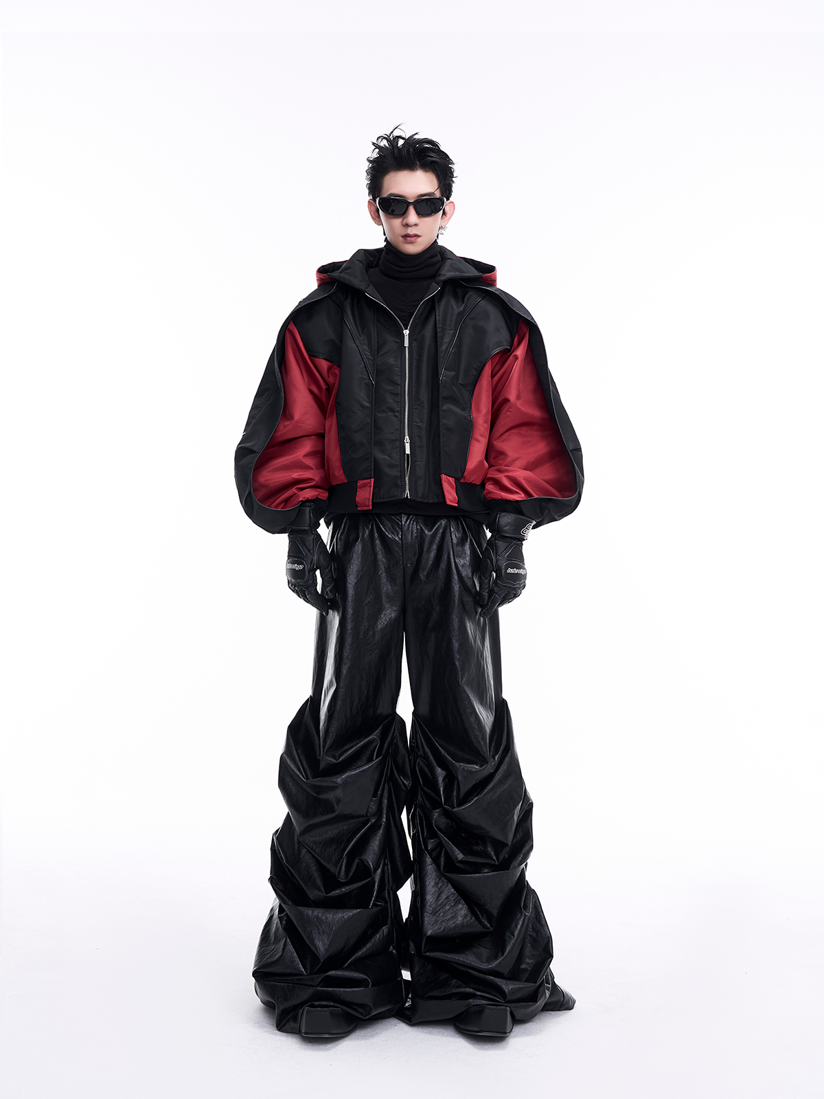 CONTRAST RED BATWING SLEEVE HOODED BOMBER-START EXCEED END