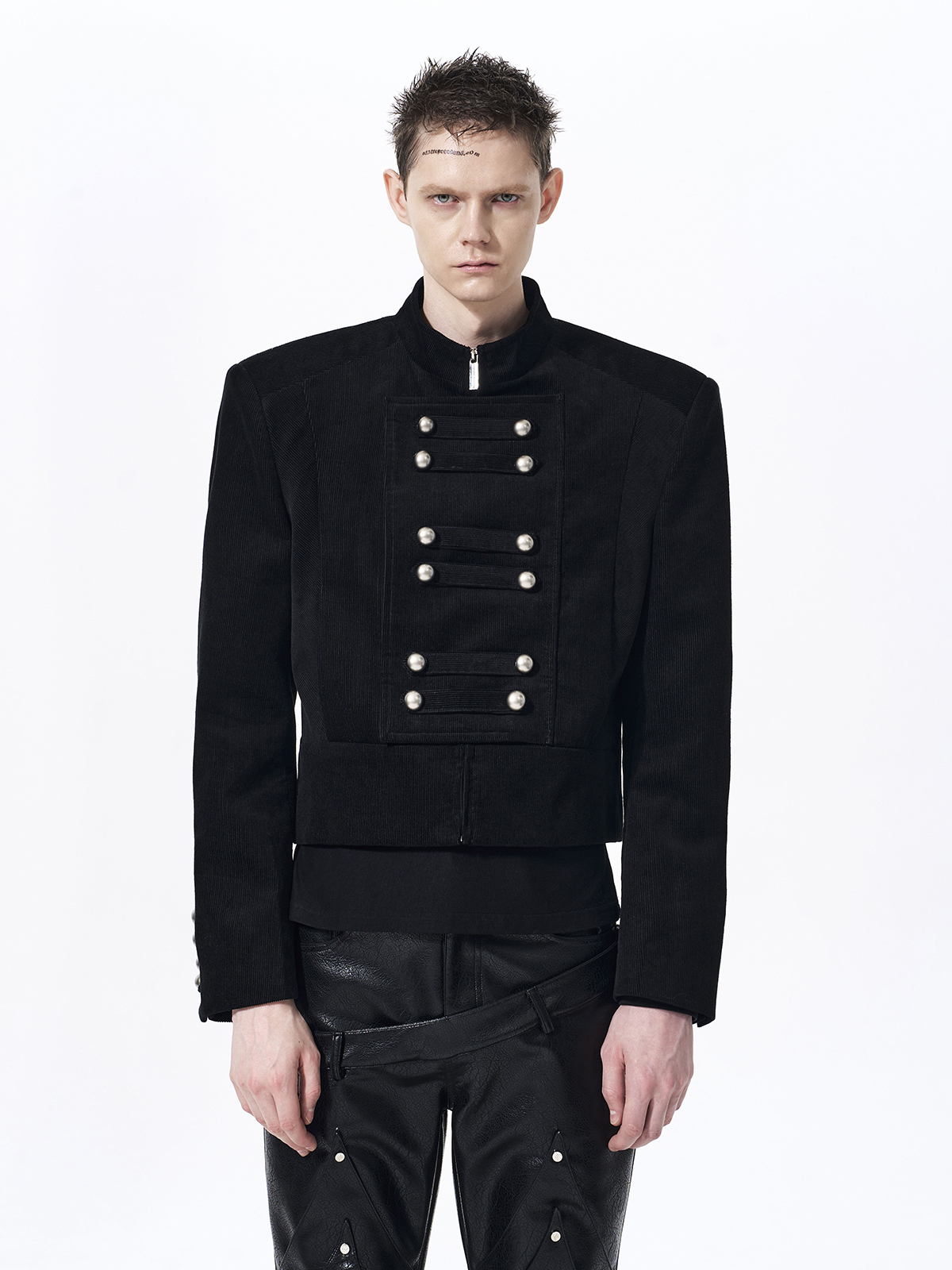 RETRO CORDUROY STAND COLLAR CROPPED JACKET-BLACK