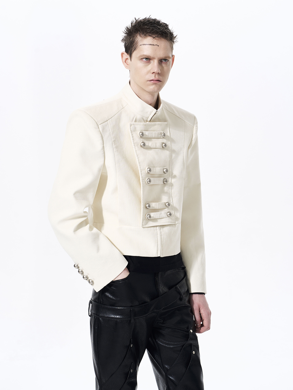 RETRO CORDUROY STAND COLLAR CROPPED JACKET-IVORY WHITE