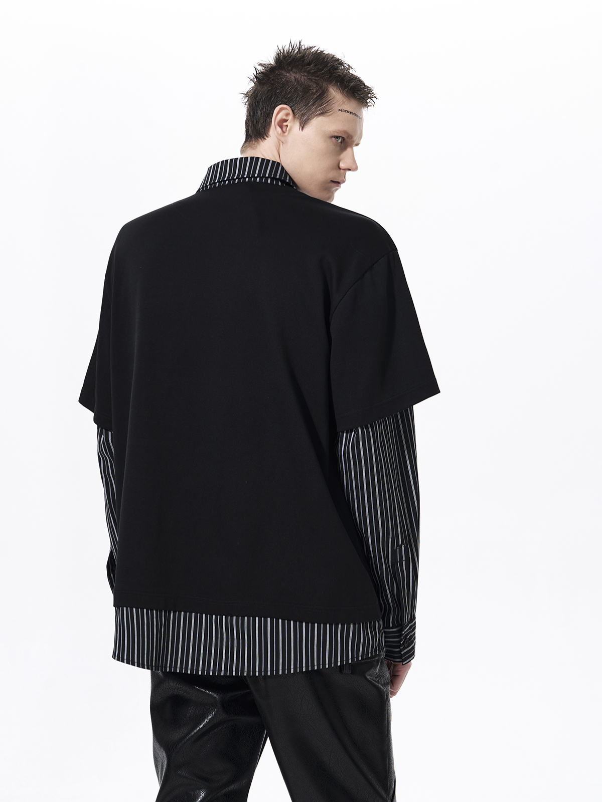 DISTRESSED GRAPHIC LAYERED POLO SHIRT-BLACK