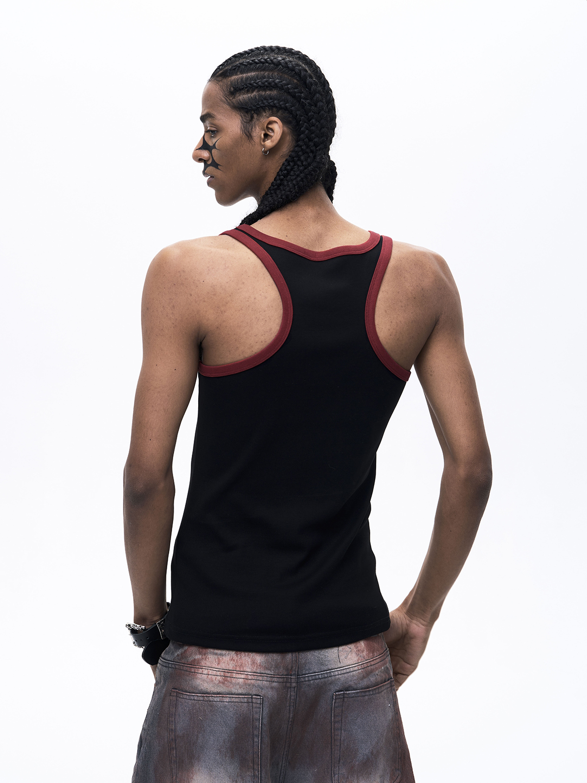 "START EXCEED END" GRAPHIC RINGER TANK TOP-BLACK/RED