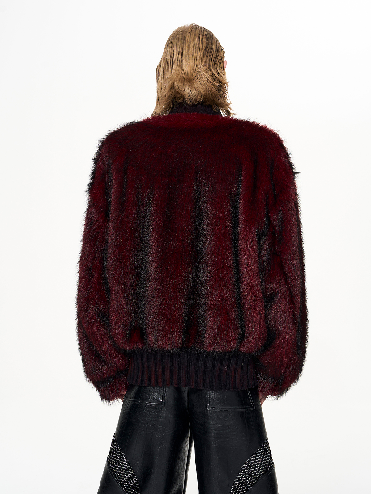OMBRÉ CRIMSON KNIT & BURGUNDY FUR HYBRID PULLOVER-START EXCEED END