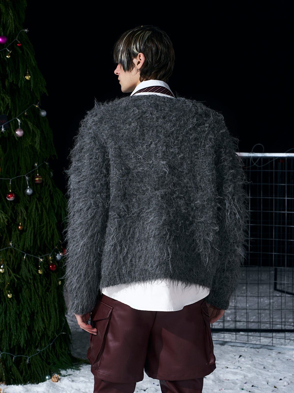 GREY FUZZY MOHAIR CARDIGAN & SCARF SET