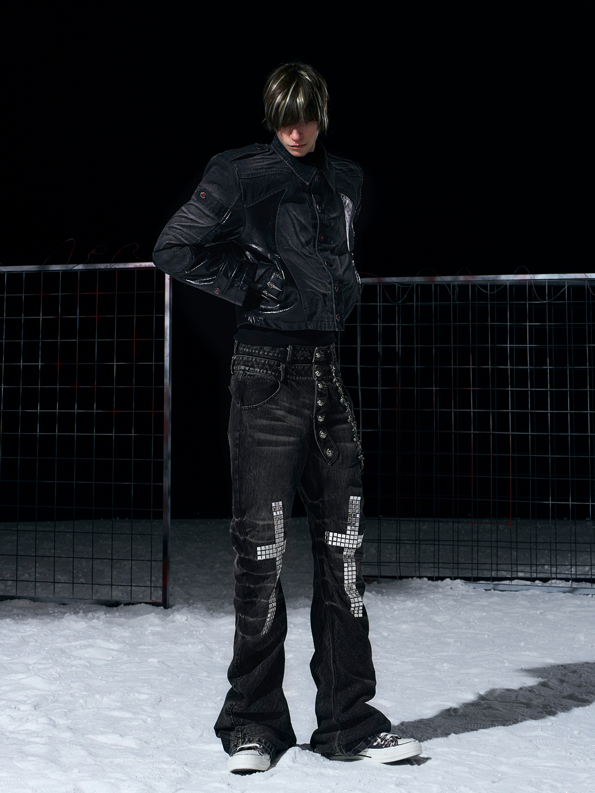 Leather-Panel Fleece-Lined Denim Jacket