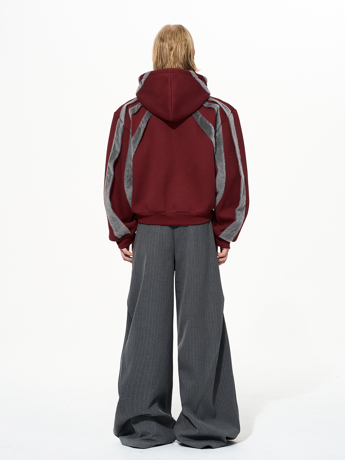 OXBLOOD WEB FUR CROPPED HOODIE