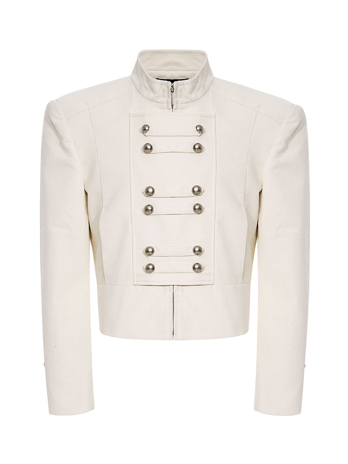 RETRO CORDUROY STAND COLLAR CROPPED JACKET-IVORY WHITE