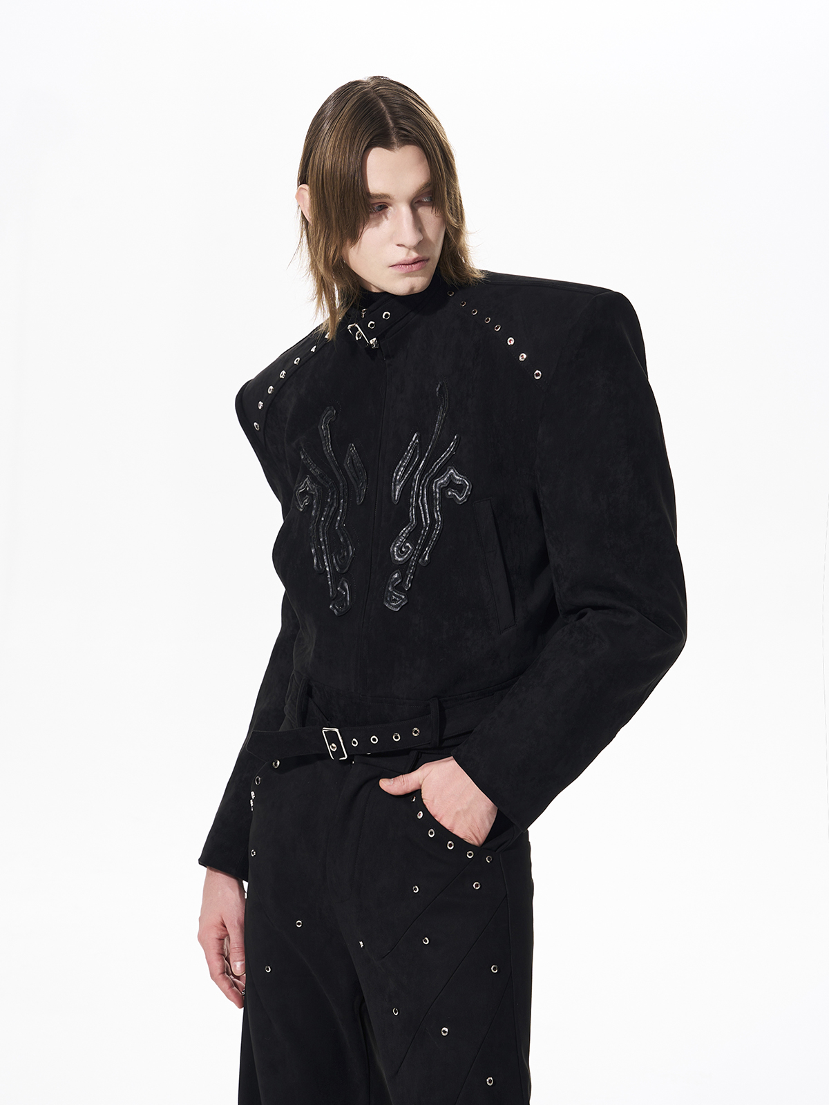 STUDDED SUEDE CROPPED SET