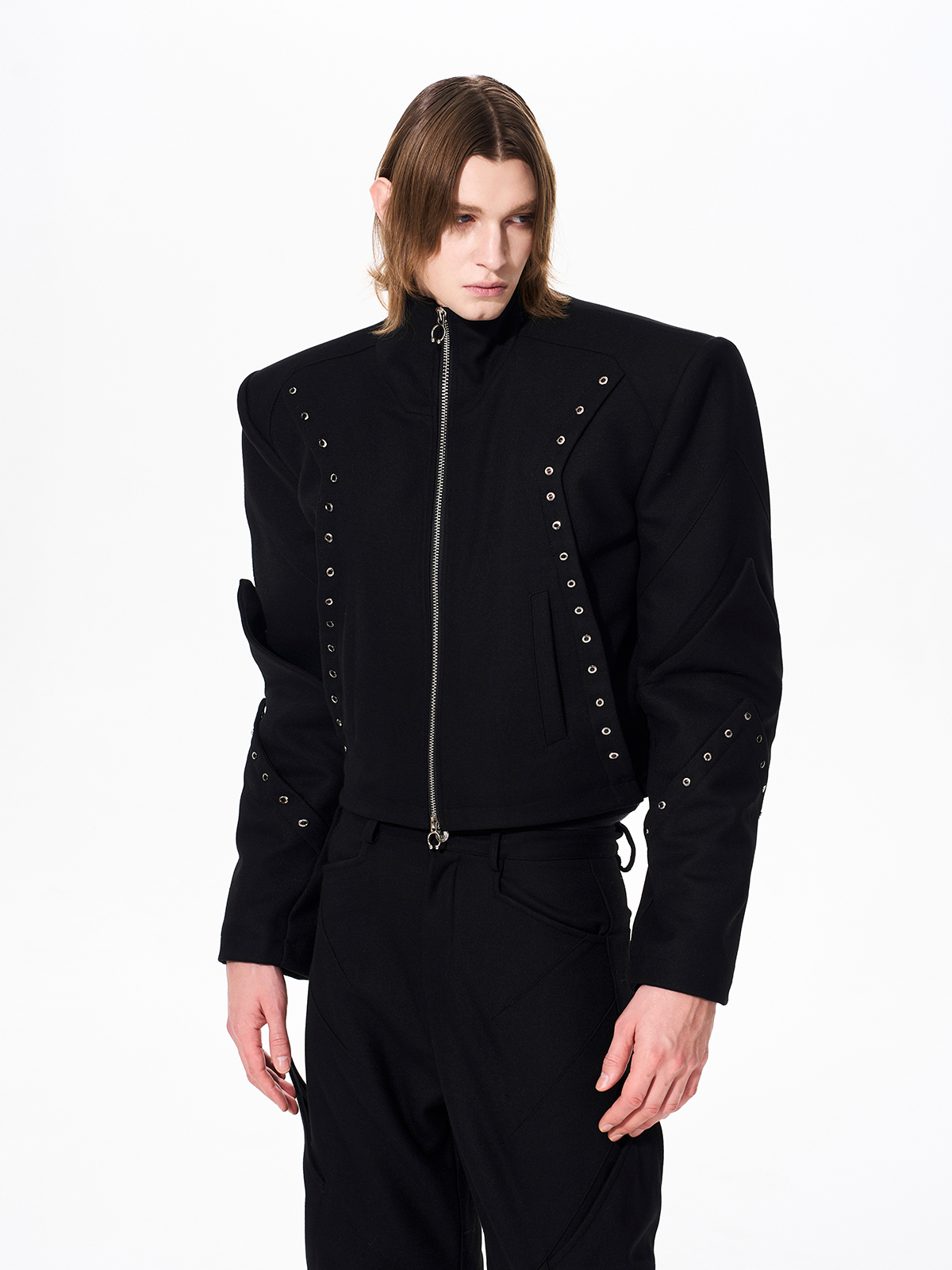 RIVET STRUCTURED CROPPED JACKET & FLARED PANTS SET