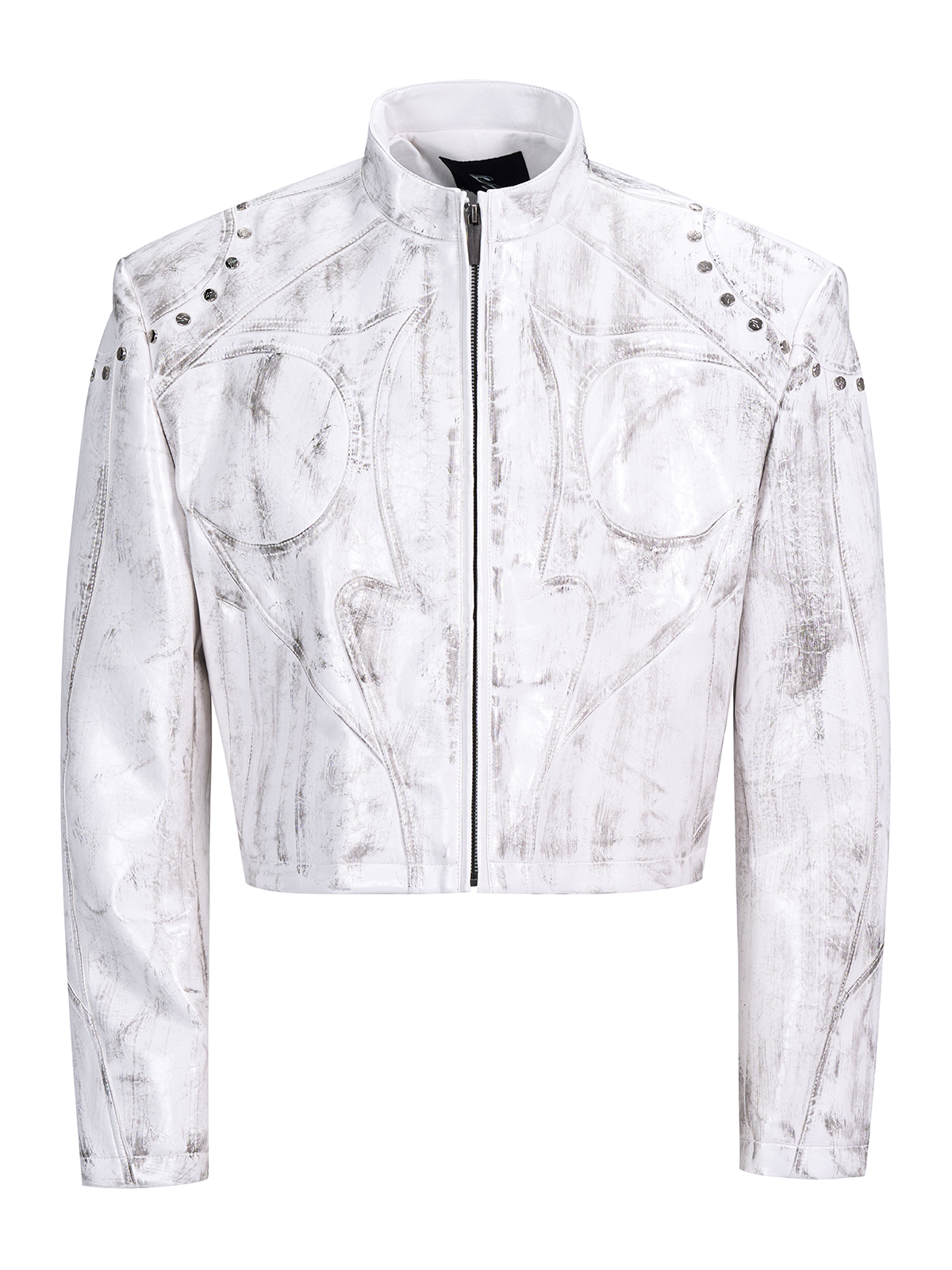 CROPPED STUDDED MOTO JACKET-DISTRESSED WHITE