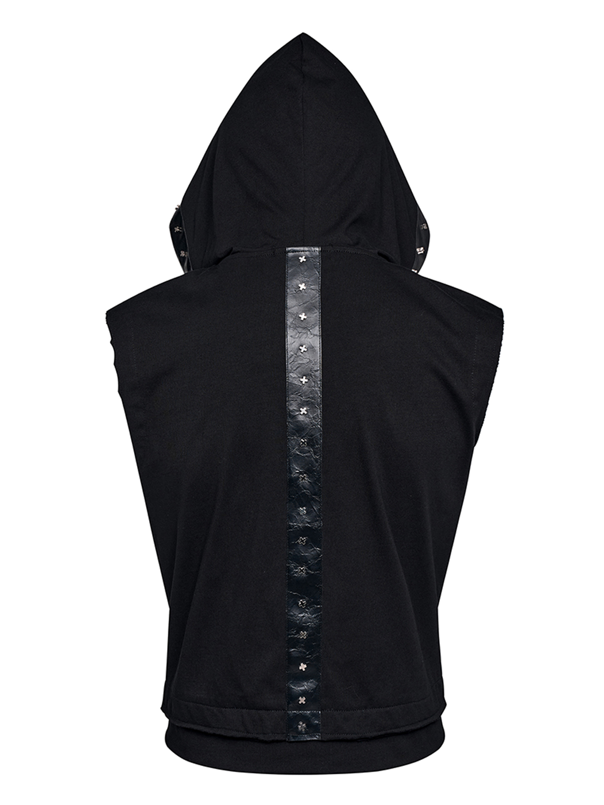 TUDDED CROSS LEATHER-PANEL HOODED VEST