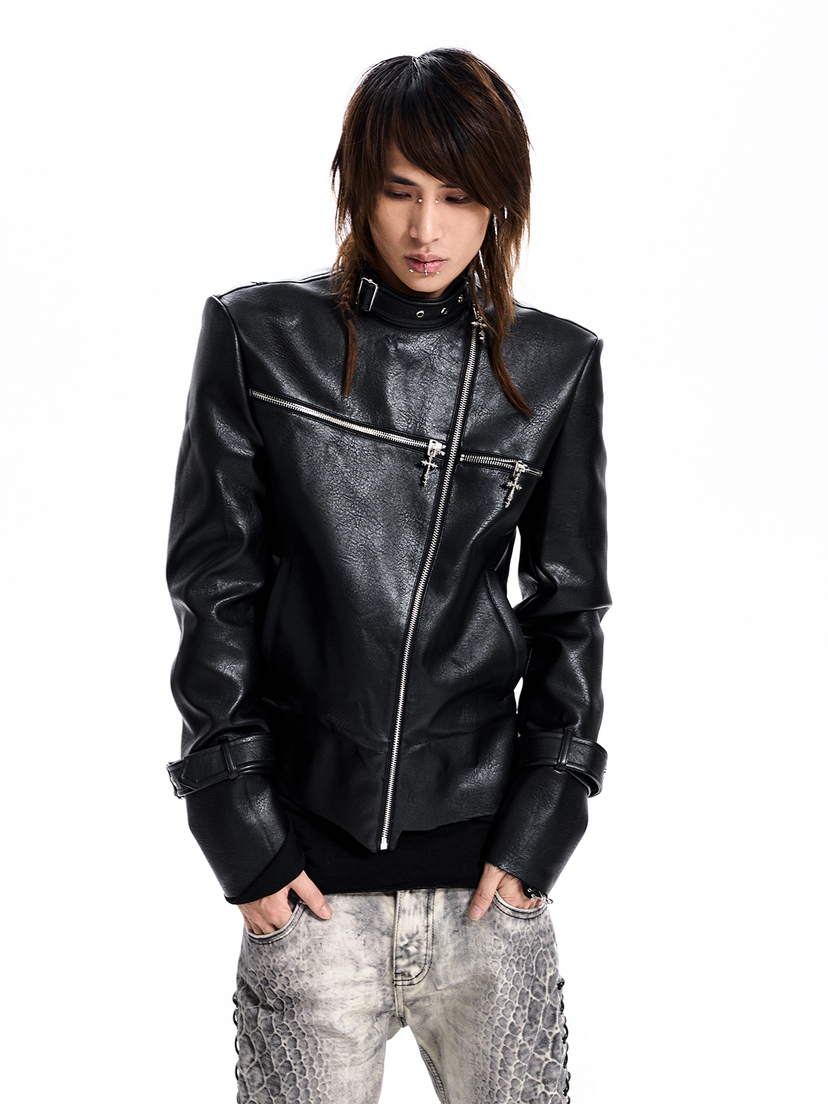 CROSS ZIP PU MOTO JACKET