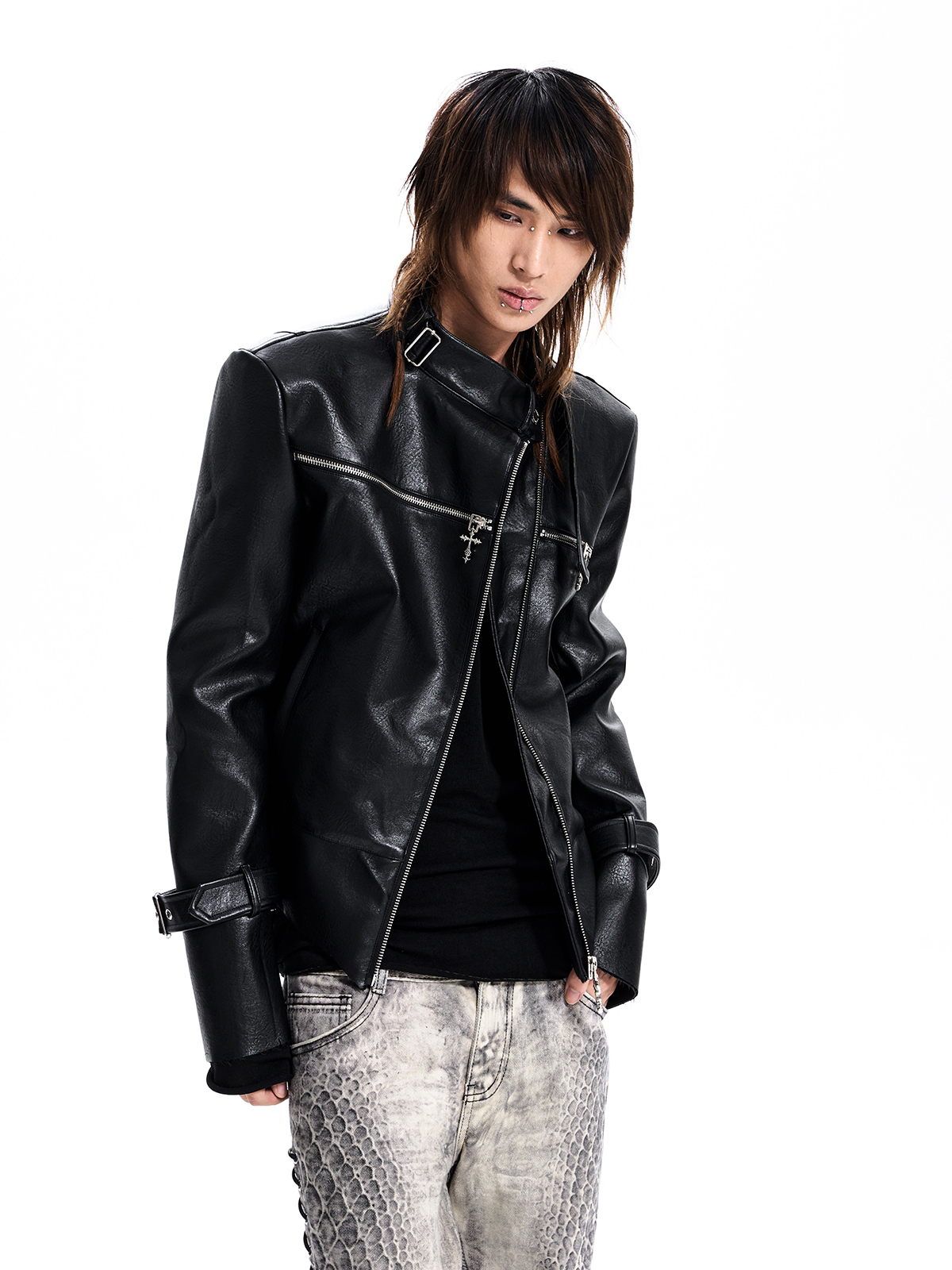 CROSS ZIP PU MOTO JACKET