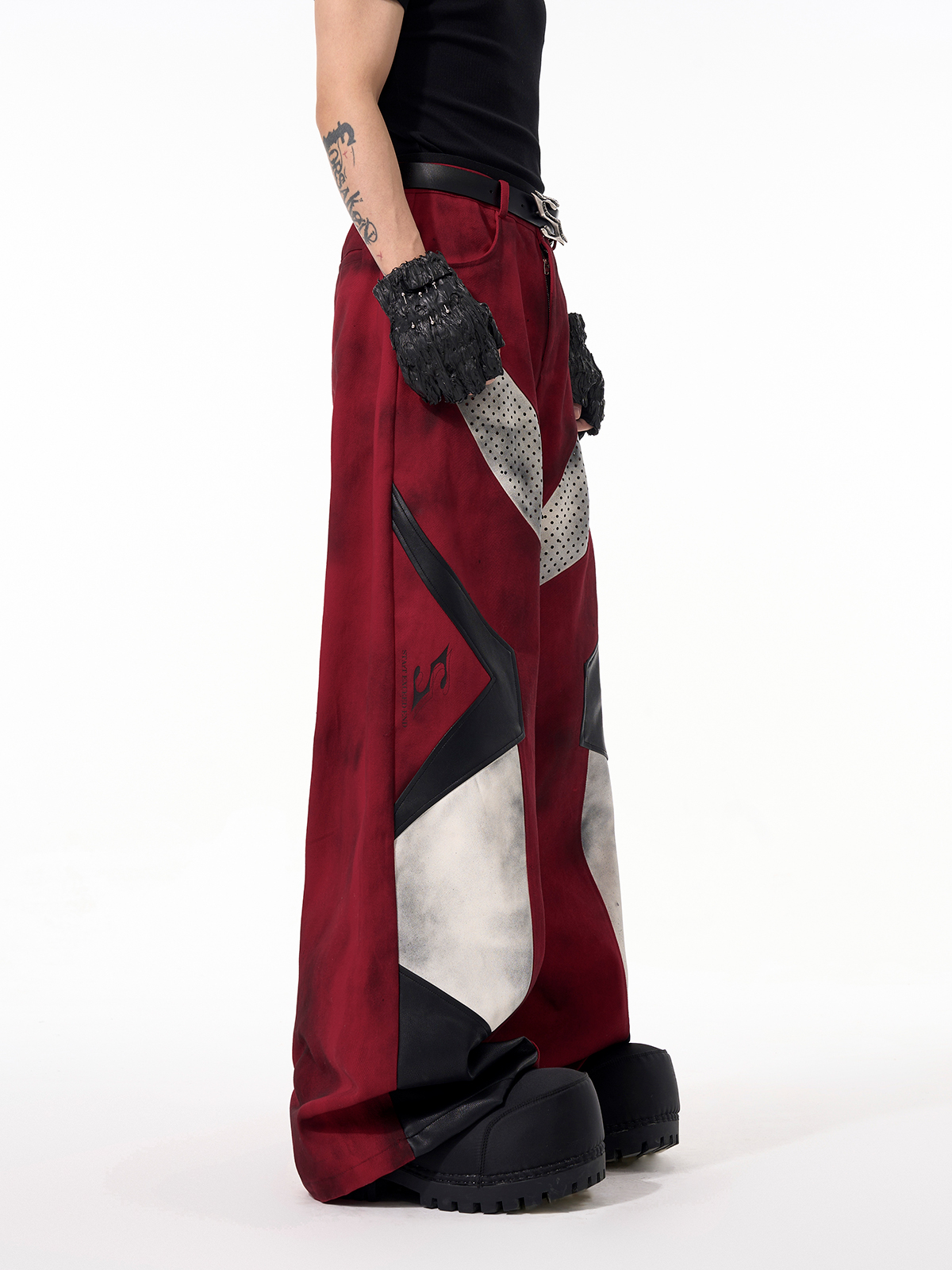 DISTRESSED RED CYBER-MOTO JACKET & PANTS SET-START EXCEED END