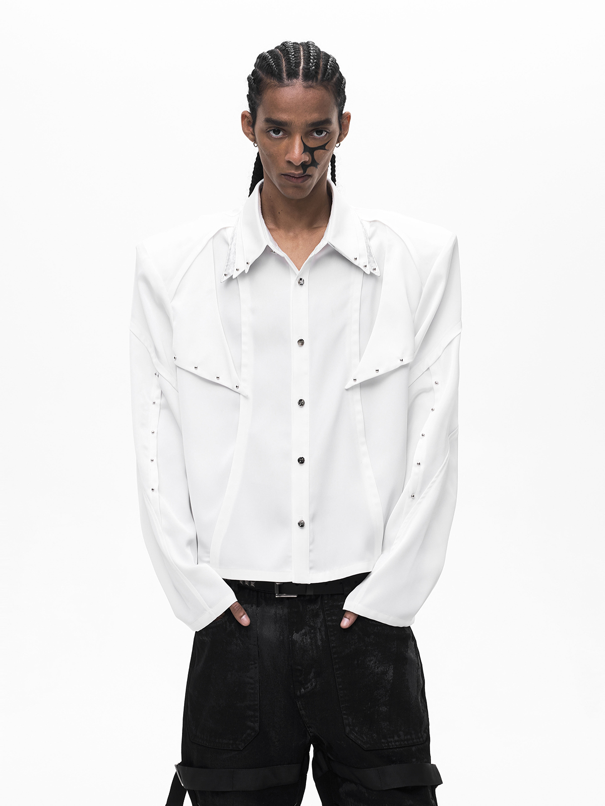 TRIPLE COLLAR DECONSTRUCTED LONG SLEEVE SHIRT-WHITE