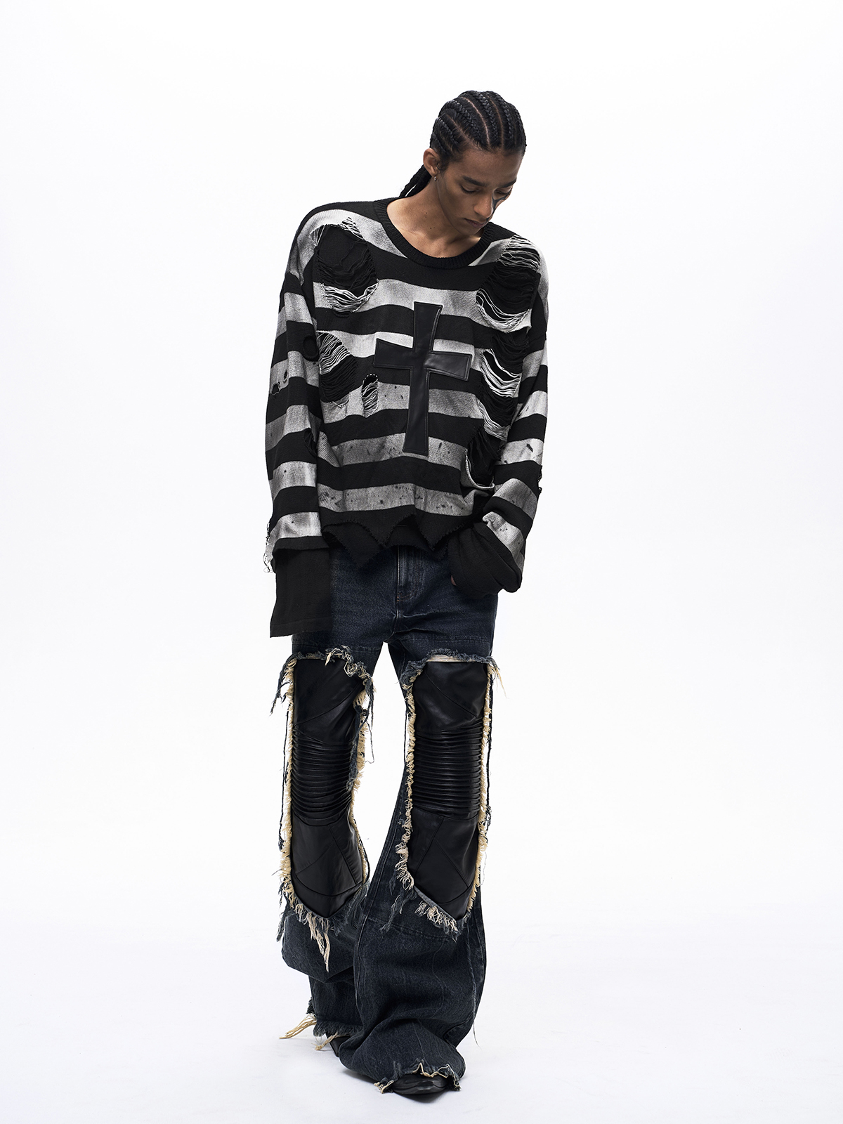 DISTRESSED LEATHER CROSS 2-PIECE KNIT SET