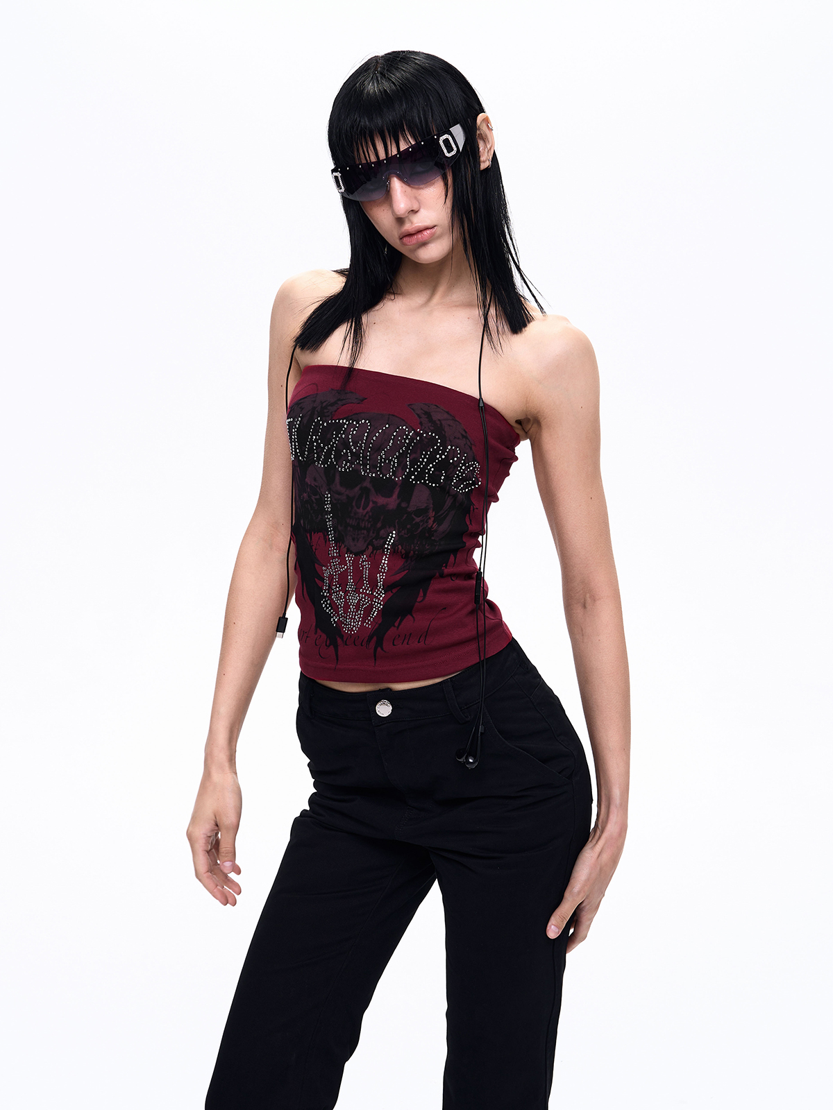 RHINESTONE SKULL GRAPHIC TUBE TOP